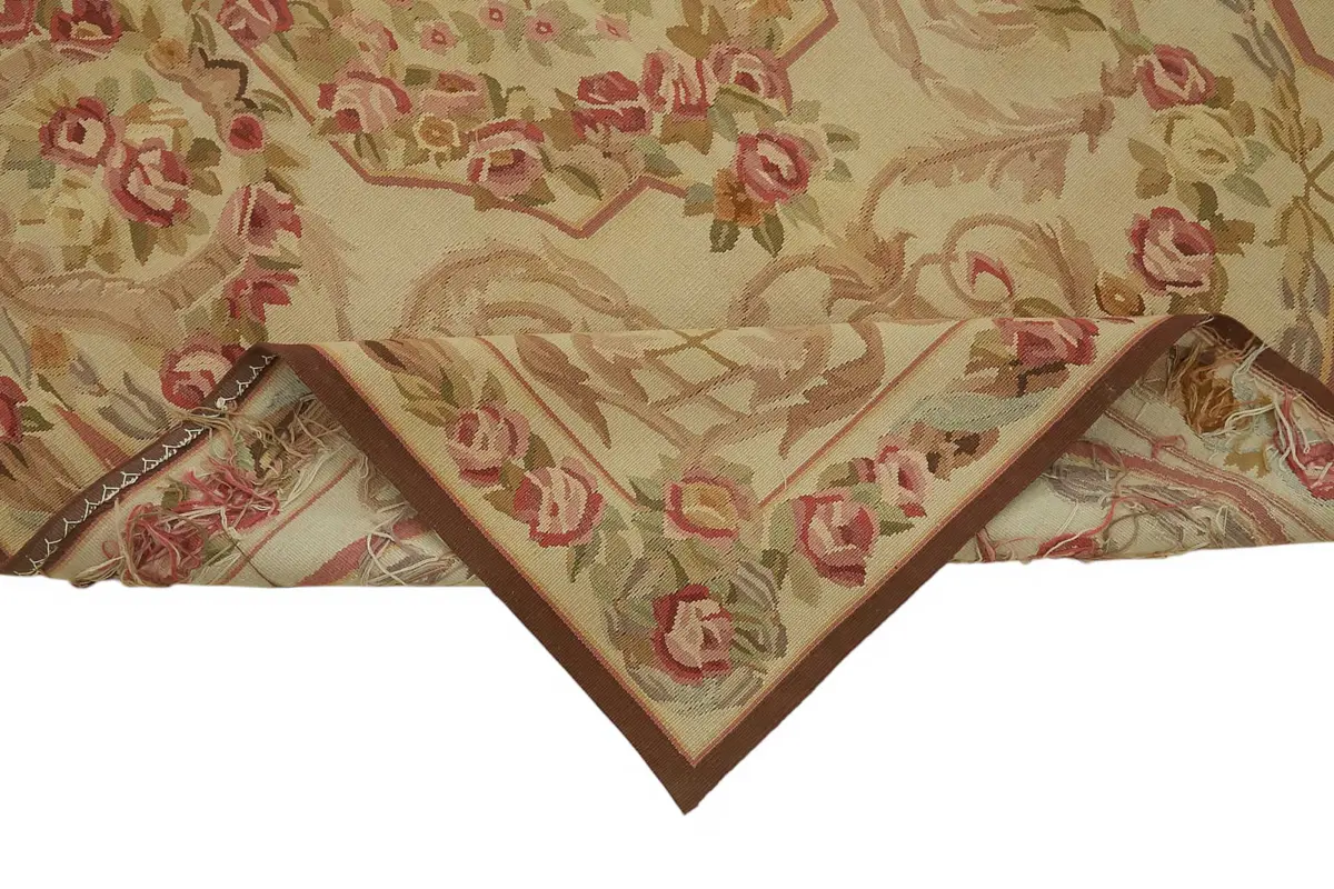 Aubusson Eskitme Bej Pamuk Üzerine Yün El Dokuma Halı-123x185 - Görsel 6