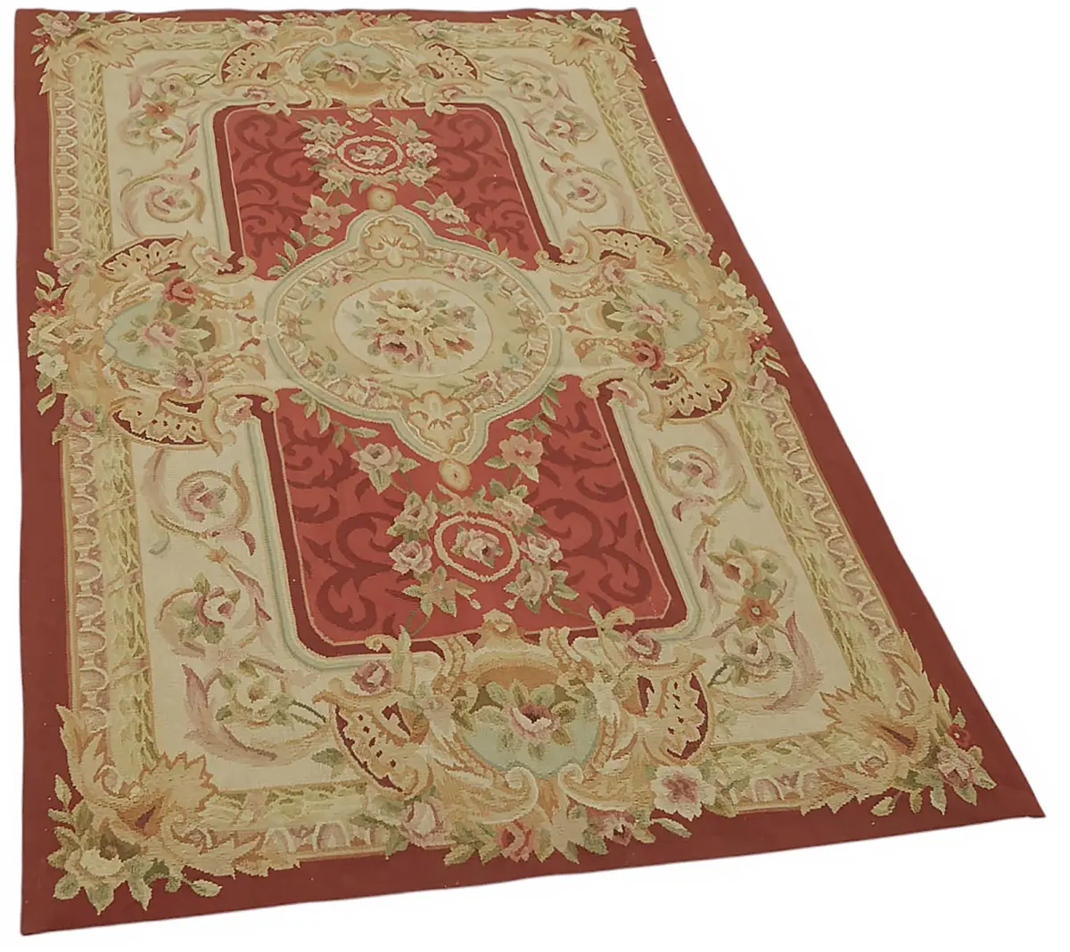 Aubusson Eskitme Bej Pamuk Üzerine Yün El Dokuma Halı-092x152 - Görsel 2