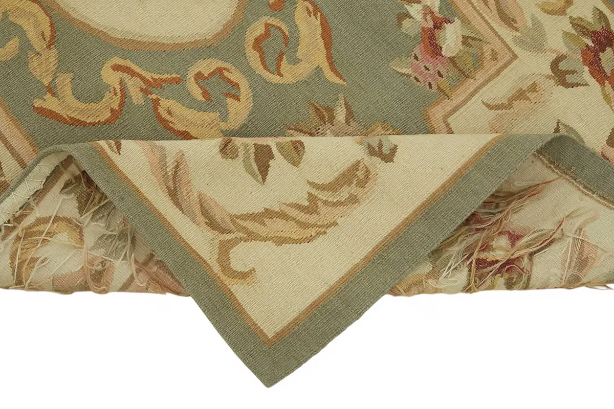 Aubusson Eskitme Bej Pamuk Üzerine Yün El Dokuma Halı-071x143 - Görsel 6