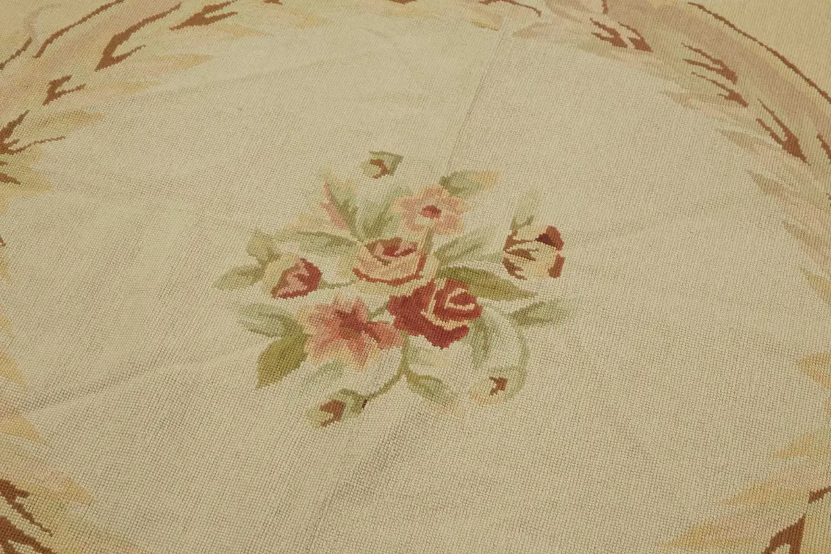 Needlepoint Bej Pamuk Üzerine Yün El Dokuma Halı-180x180 - Görsel 4