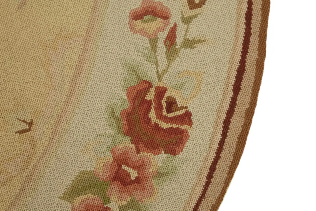 Needlepoint Bej Pamuk Üzerine Yün El Dokuma Halı-180x180 - Görsel 5