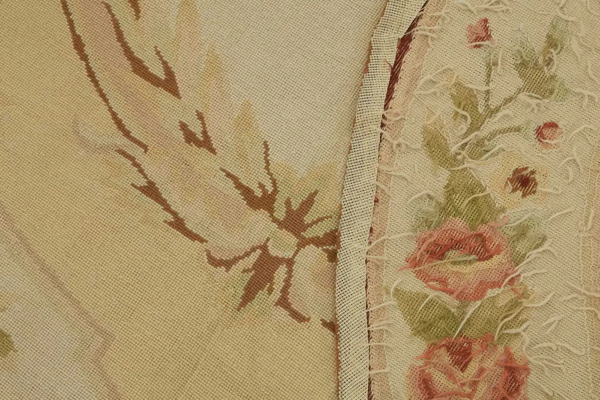 Needlepoint Bej Pamuk Üzerine Yün El Dokuma Halı-180x180 - Görsel 6