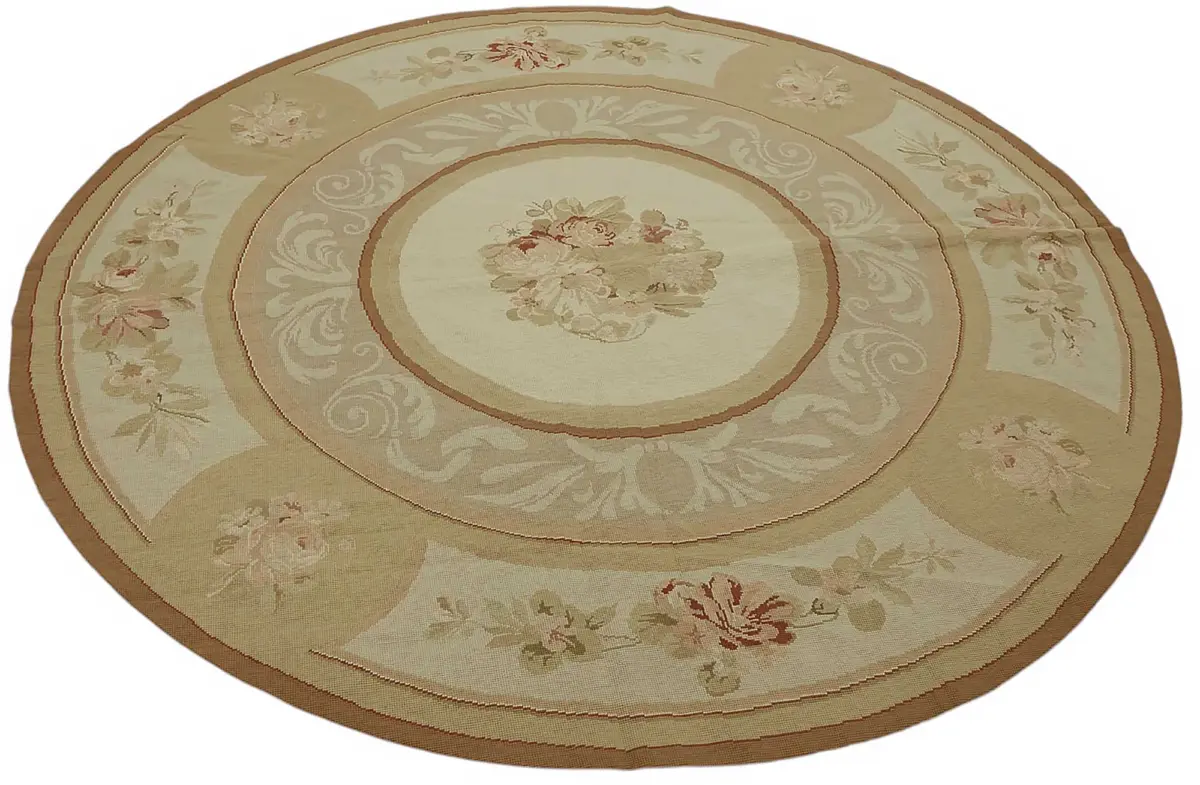 Needlepoint Bej Pamuk Üzerine Yün El Dokuma Halı-180x180 - Görsel 2