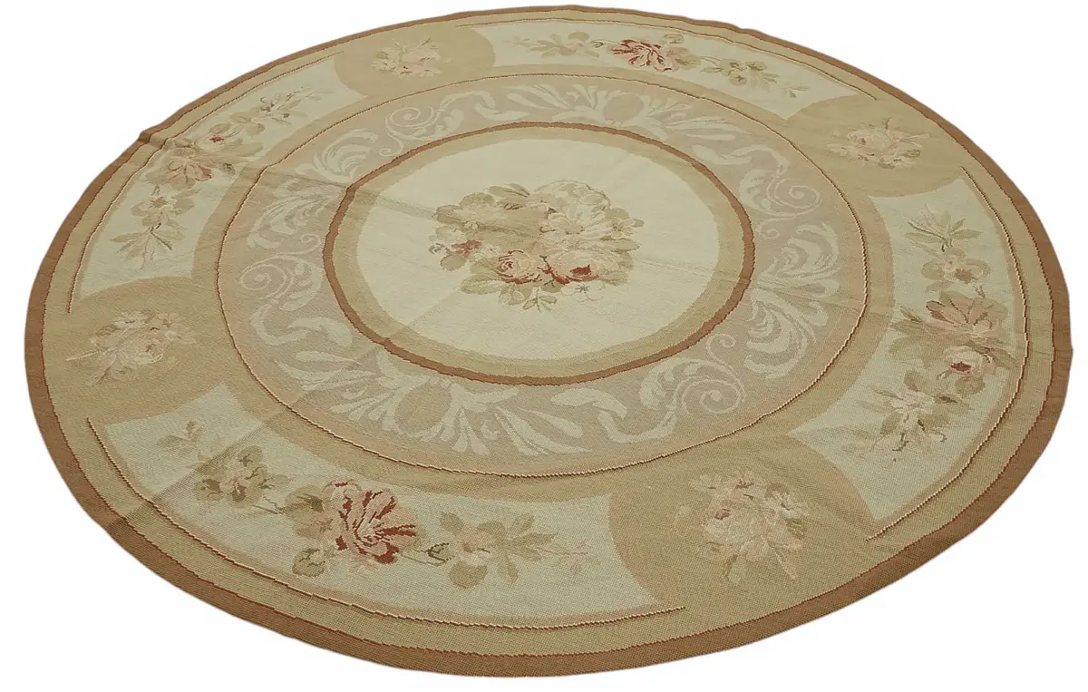 Needlepoint Bej Pamuk Üzerine Yün El Dokuma Halı-180x180 - Görsel 3