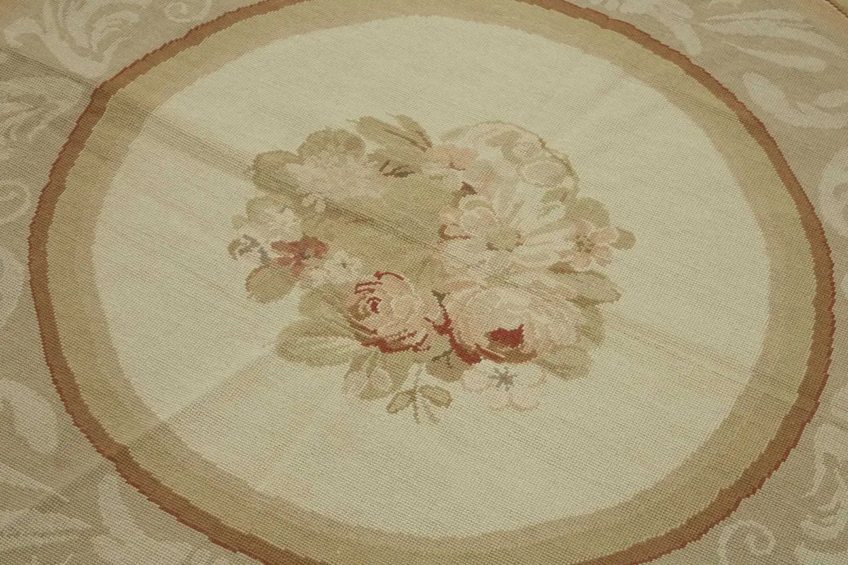 Needlepoint Bej Pamuk Üzerine Yün El Dokuma Halı-180x180 - Görsel 4