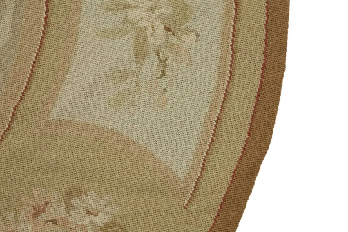 Needlepoint Bej Pamuk Üzerine Yün El Dokuma Halı-180x180 - Görsel 5