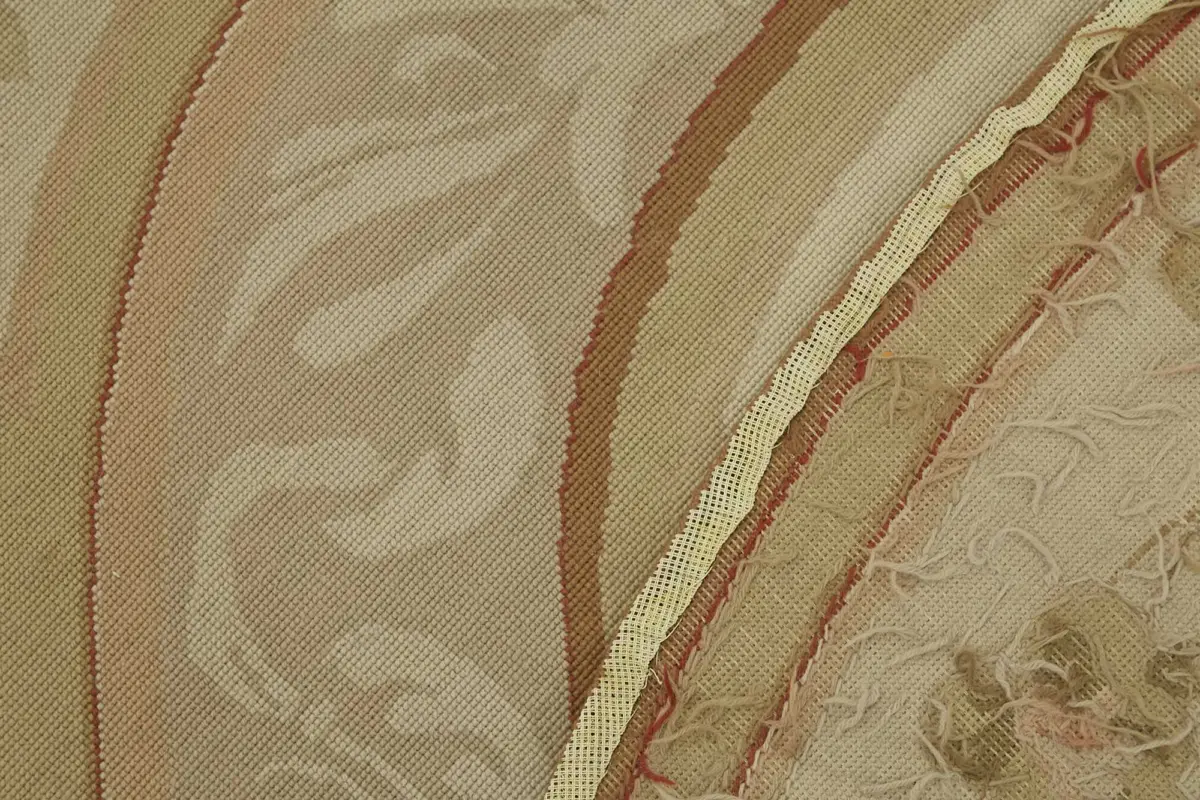 Needlepoint Bej Pamuk Üzerine Yün El Dokuma Halı-180x180 - Görsel 6