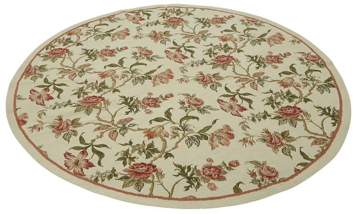 Needlepoint Bej Pamuk Üzerine Yün El Dokuma Halı-186x186 - Görsel 2