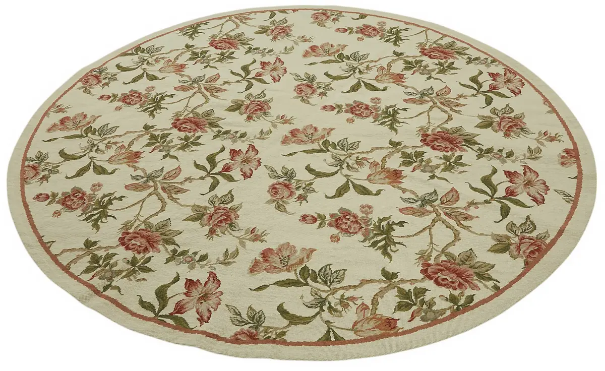 Needlepoint Bej Pamuk Üzerine Yün El Dokuma Halı-186x186 - Görsel 3