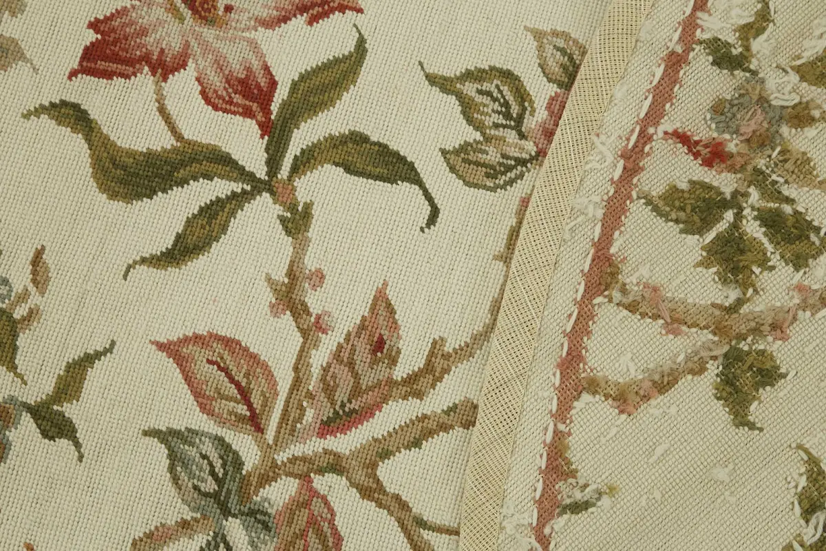 Needlepoint Bej Pamuk Üzerine Yün El Dokuma Halı-186x186 - Görsel 6