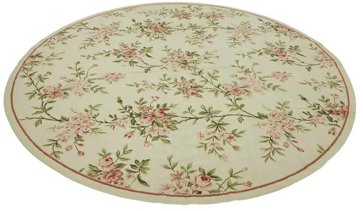 Needlepoint Bej Pamuk Üzerine Yün El Dokuma Halı-240x240 - Görsel 2