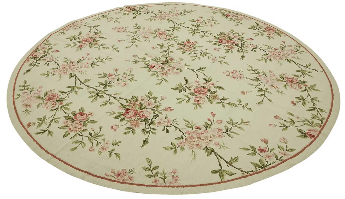 Needlepoint Bej Pamuk Üzerine Yün El Dokuma Halı-240x240 - Görsel 3