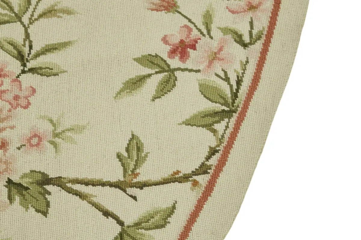 Needlepoint Bej Pamuk Üzerine Yün El Dokuma Halı-240x240 - Görsel 5