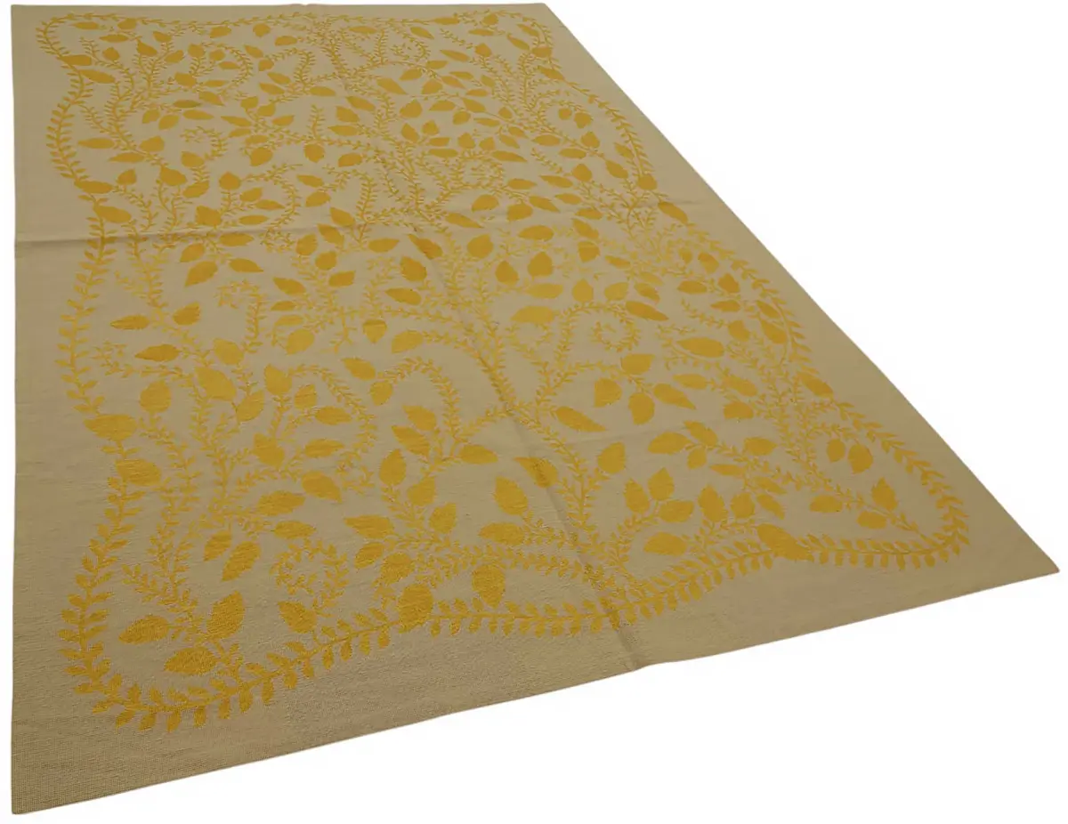 Needlepoint Bej Pamuk Üzerine Yün El Dokuma Halı-184x272 - Görsel 2