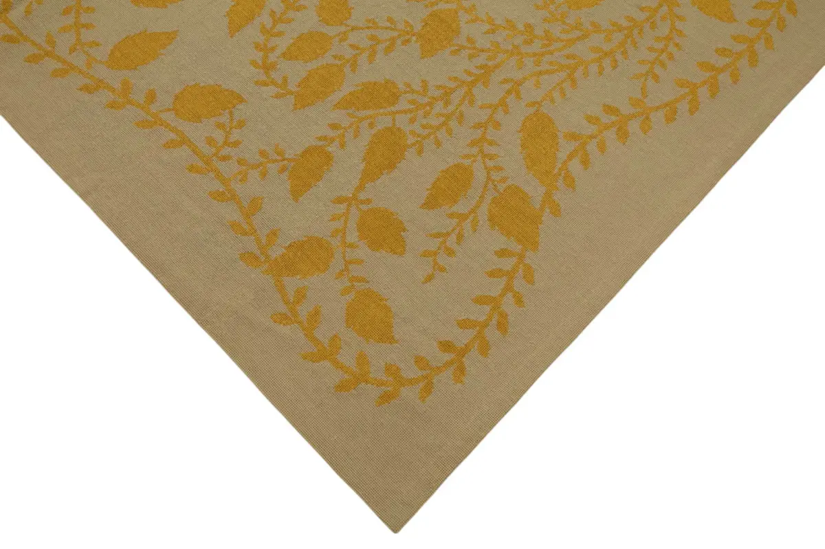 Needlepoint Bej Pamuk Üzerine Yün El Dokuma Halı-184x272 - Görsel 4