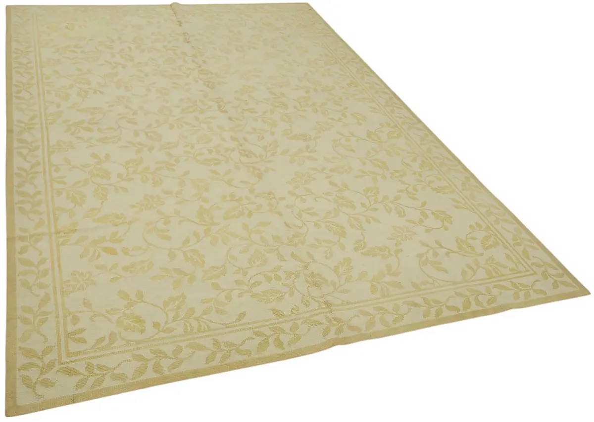 Needlepoint Bej Pamuk Üzerine Yün El Dokuma Halı-180x255 - Görsel 2