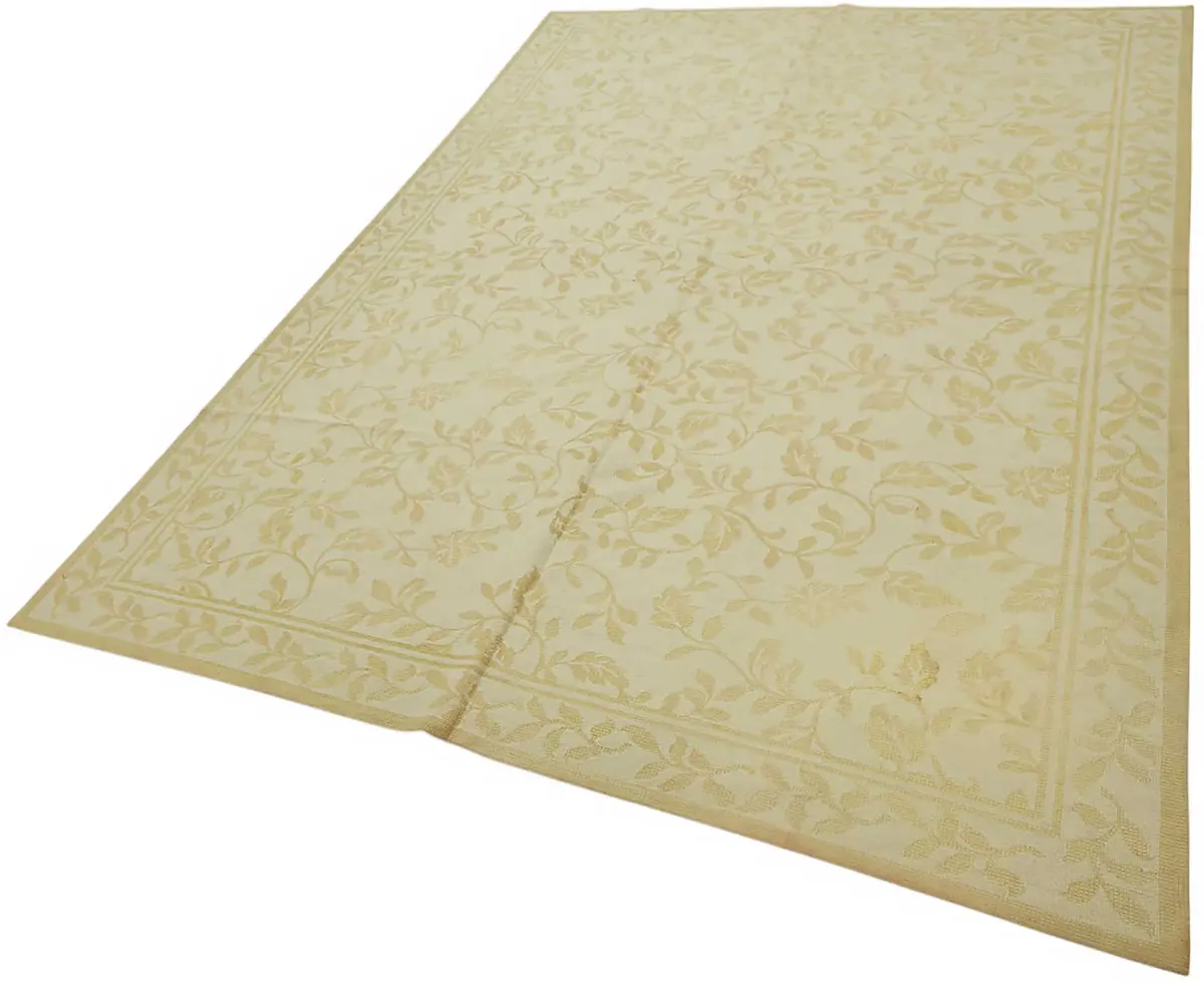 Needlepoint Bej Pamuk Üzerine Yün El Dokuma Halı-180x255 - Görsel 3