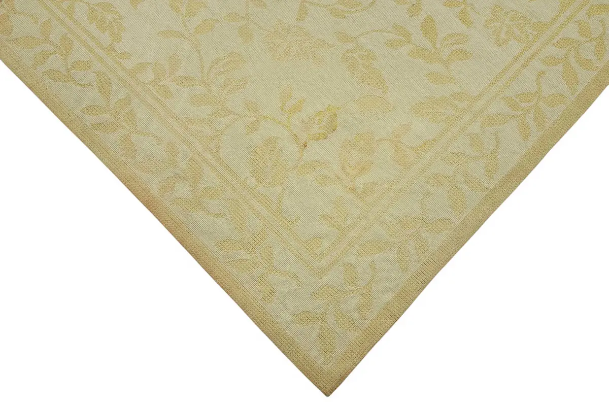 Needlepoint Bej Pamuk Üzerine Yün El Dokuma Halı-180x255 - Görsel 4