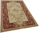 Needlepoint Bej Pamuk Üzerine Yün El Dokuma Halı-122x183 - Görsel 2