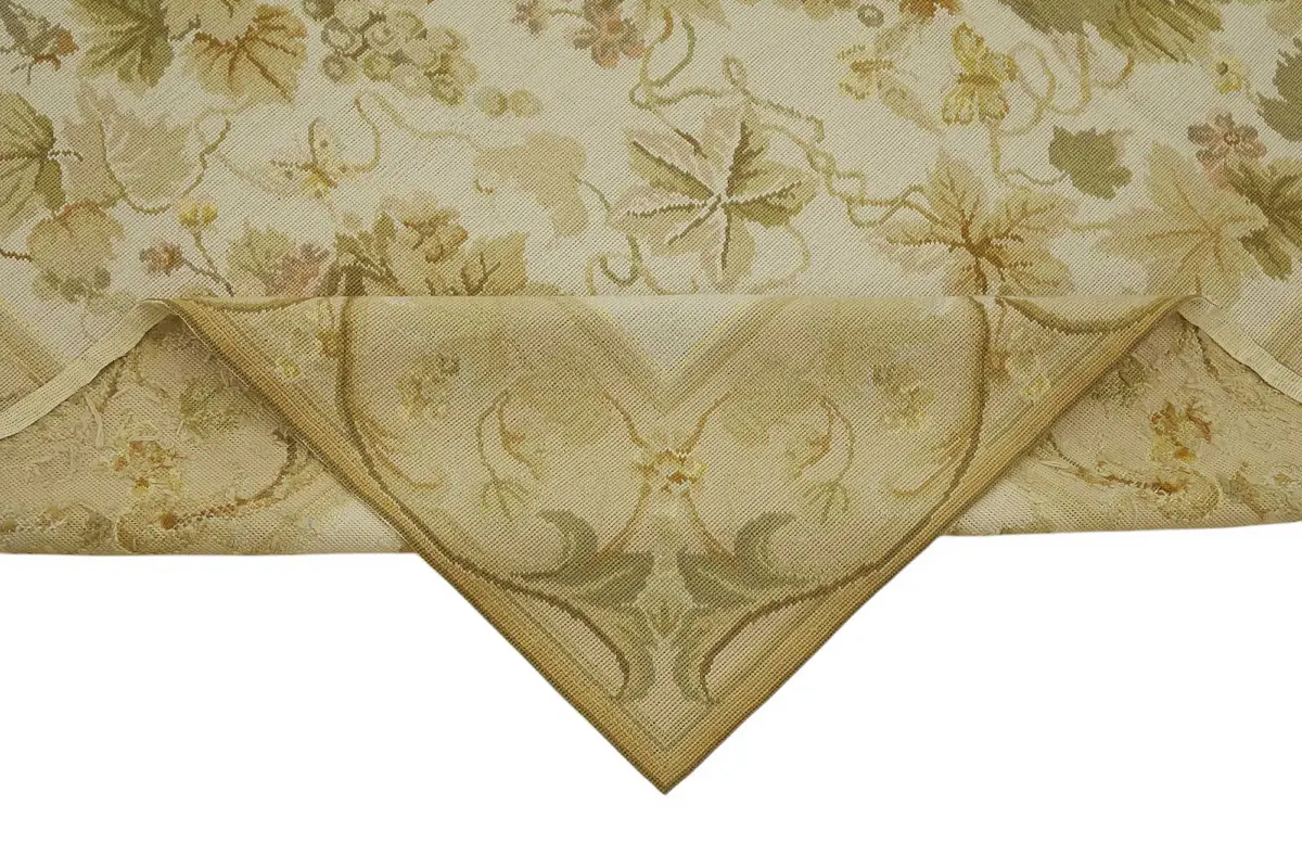 Needlepoint Bej Pamuk Üzerine Yün El Dokuma Halı-183x275 - Görsel 6