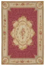 Needlepoint Bej Pamuk Üzerine Yün El Dokuma Halı-162x246