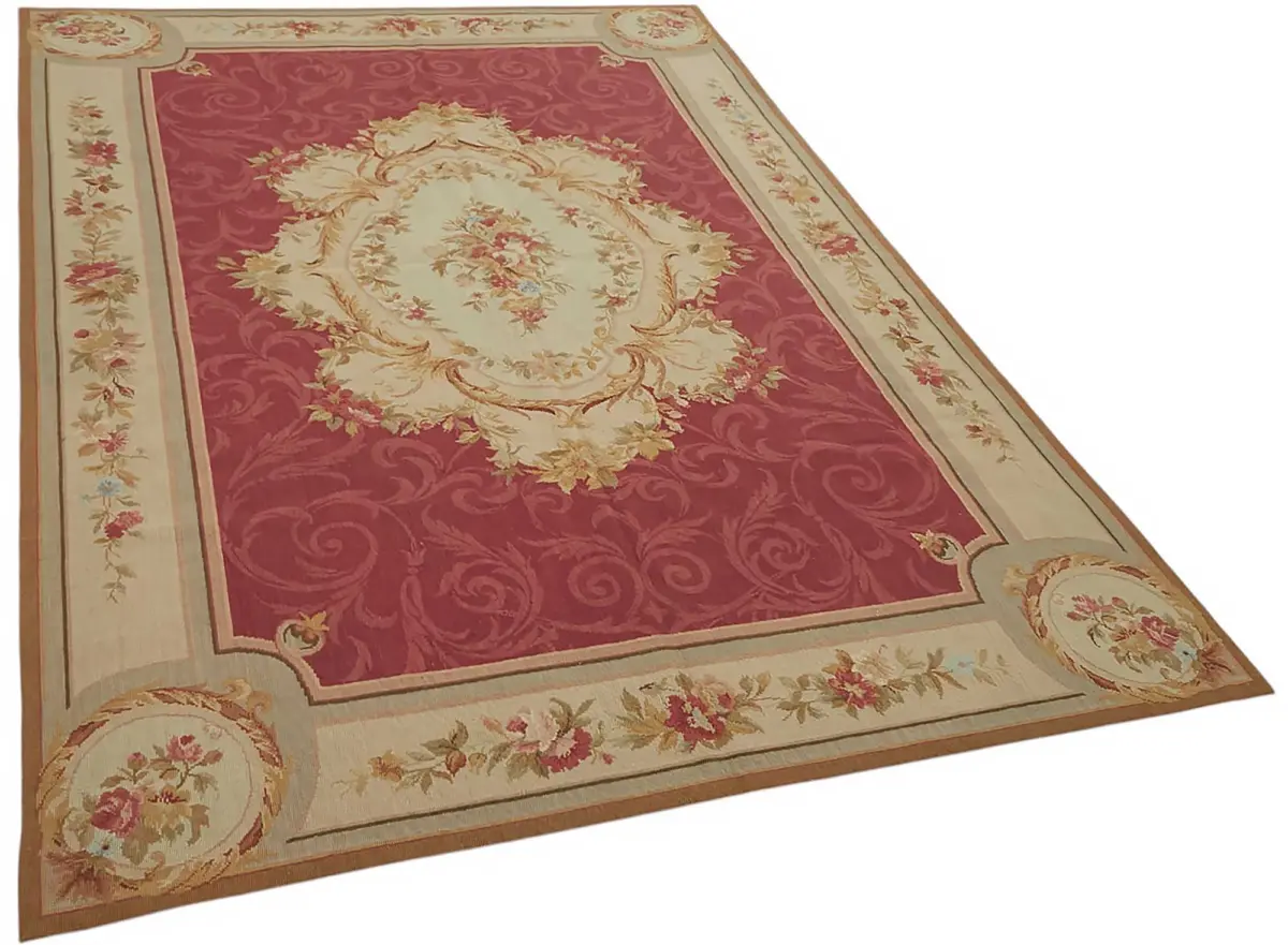 Needlepoint Bej Pamuk Üzerine Yün El Dokuma Halı-162x246 - Görsel 2