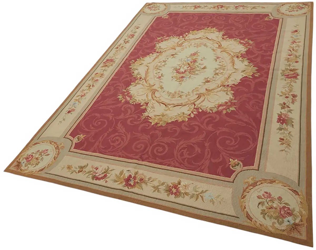 Needlepoint Bej Pamuk Üzerine Yün El Dokuma Halı-162x246 - Görsel 3