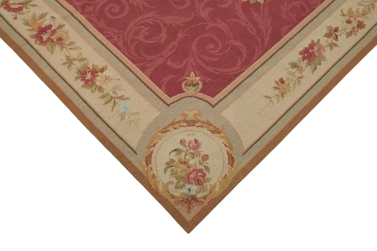 Needlepoint Bej Pamuk Üzerine Yün El Dokuma Halı-162x246 - Görsel 4