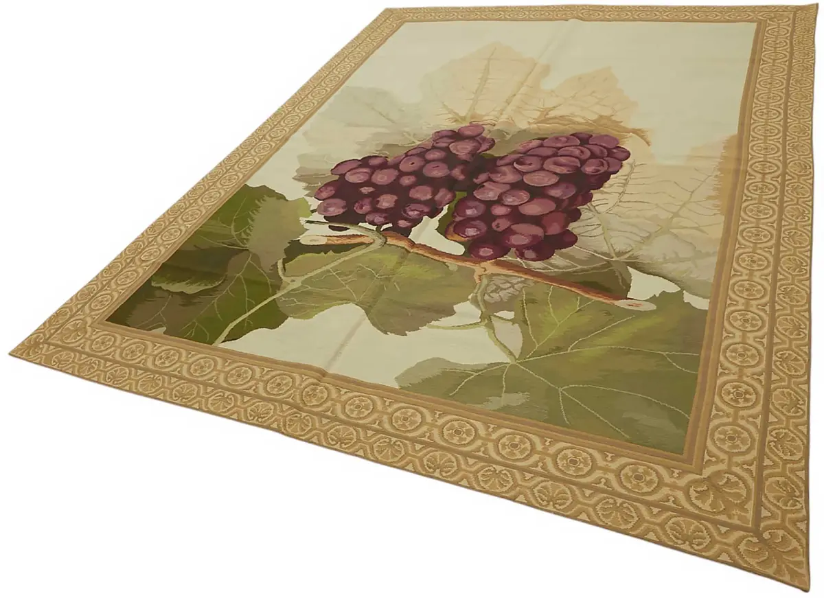 Needlepoint Bej Pamuk Üzerine Yün El Dokuma Halı-212x292 - Görsel 3