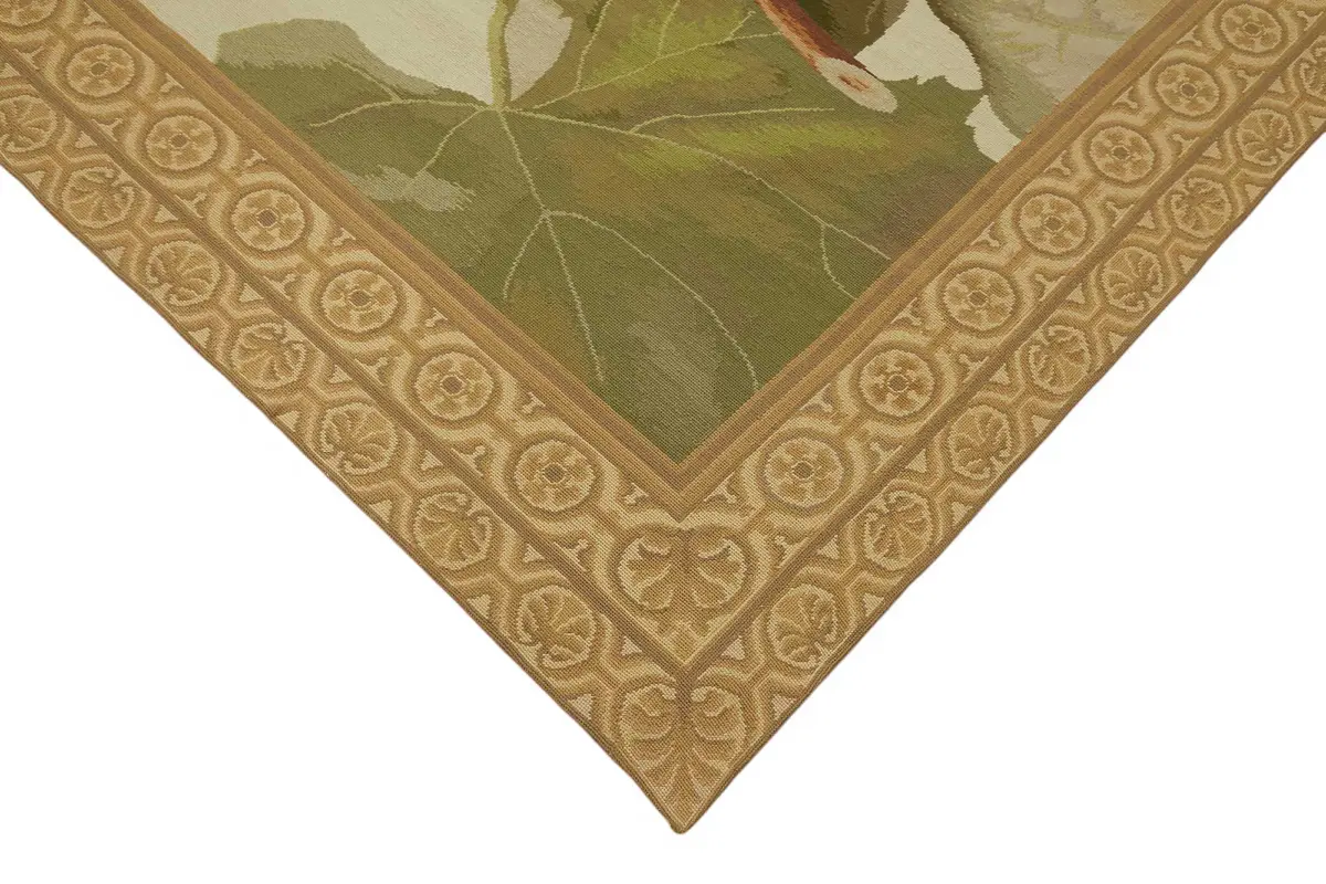 Needlepoint Bej Pamuk Üzerine Yün El Dokuma Halı-212x292 - Görsel 4