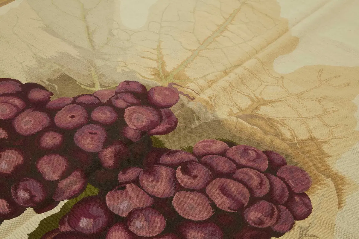 Needlepoint Bej Pamuk Üzerine Yün El Dokuma Halı-212x292 - Görsel 5