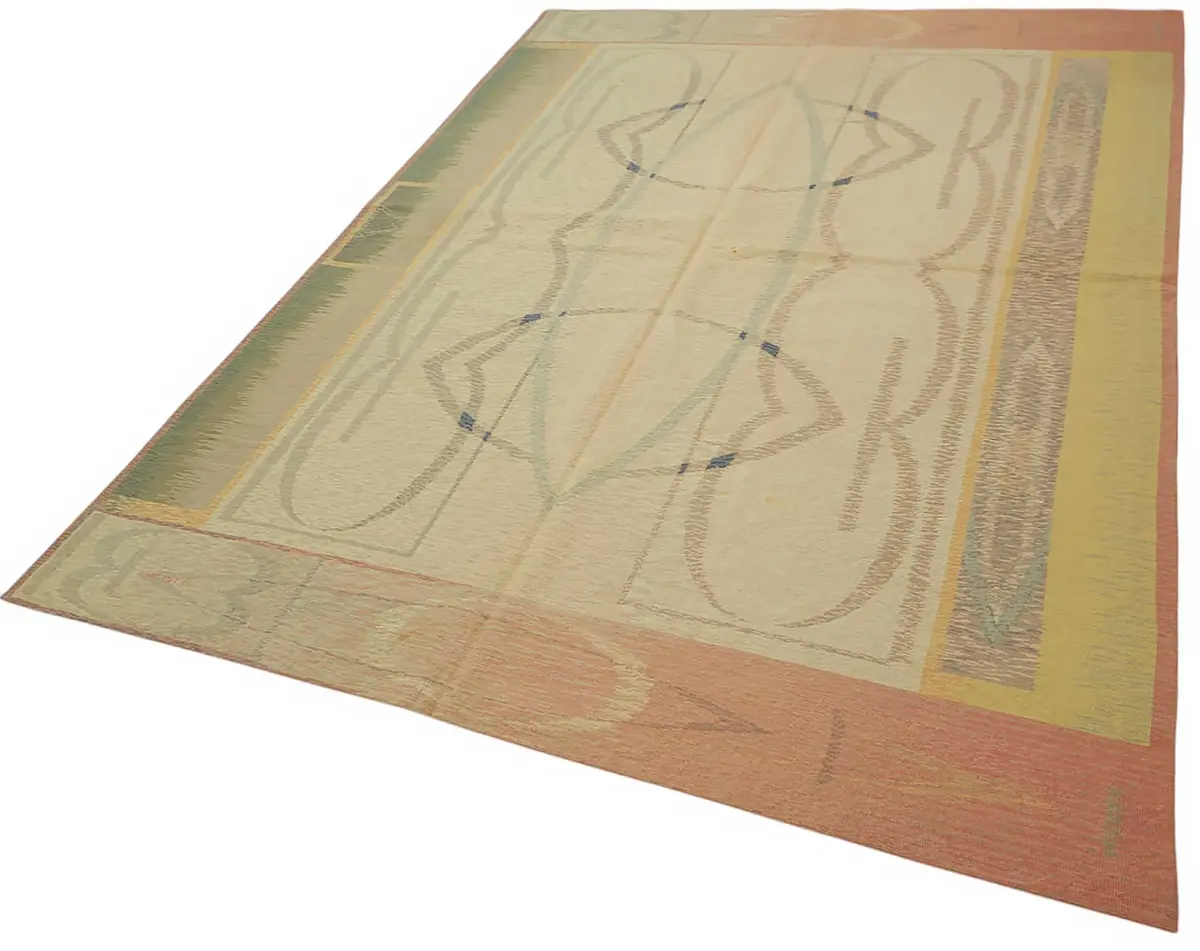 Needlepoint Bej Pamuk Üzerine Yün El Dokuma Halı-180x256 - Görsel 3