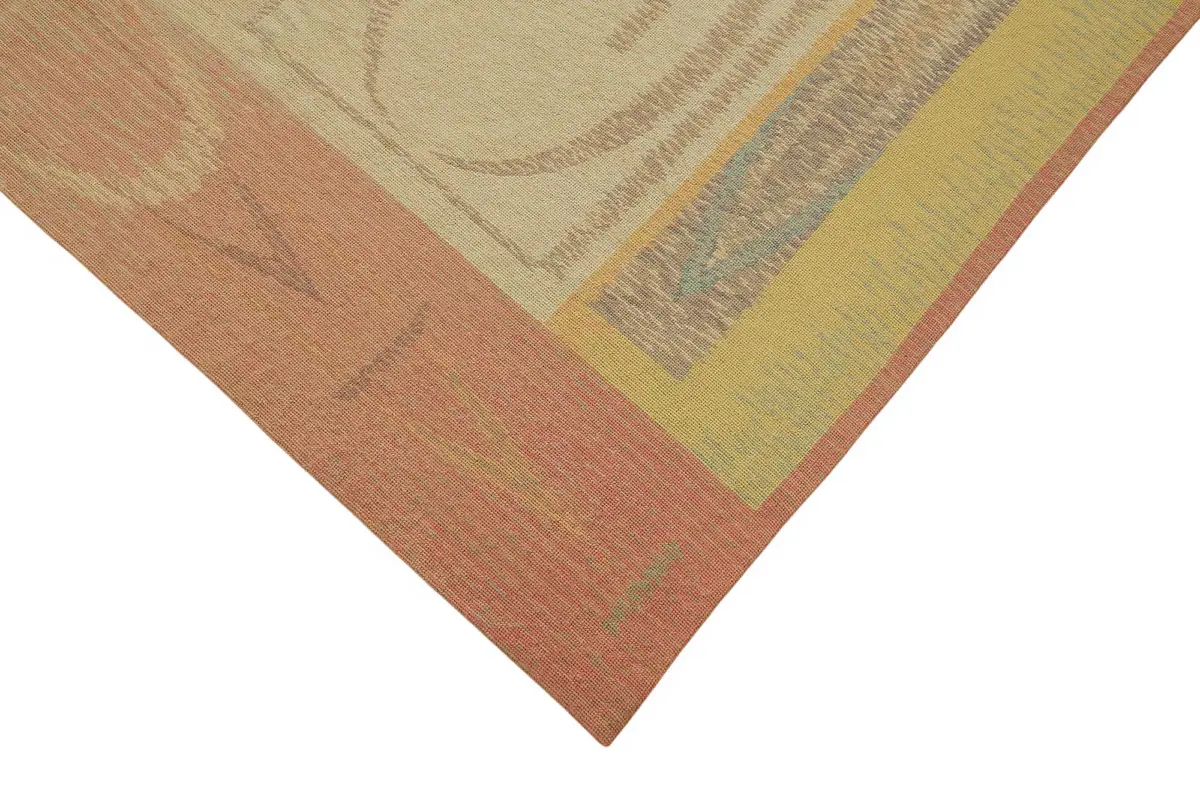 Needlepoint Bej Pamuk Üzerine Yün El Dokuma Halı-180x256 - Görsel 4