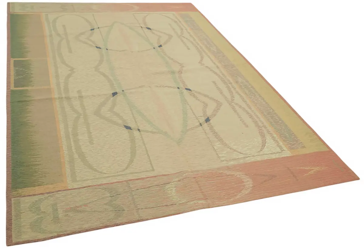 Needlepoint Bej Pamuk Üzerine Yün El Dokuma Halı-180x257 - Görsel 2