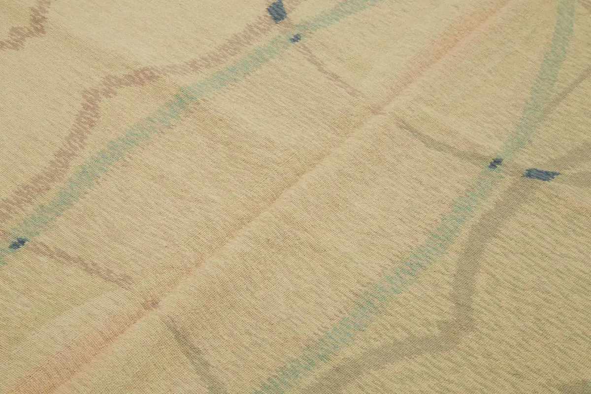 Needlepoint Bej Pamuk Üzerine Yün El Dokuma Halı-180x257 - Görsel 5