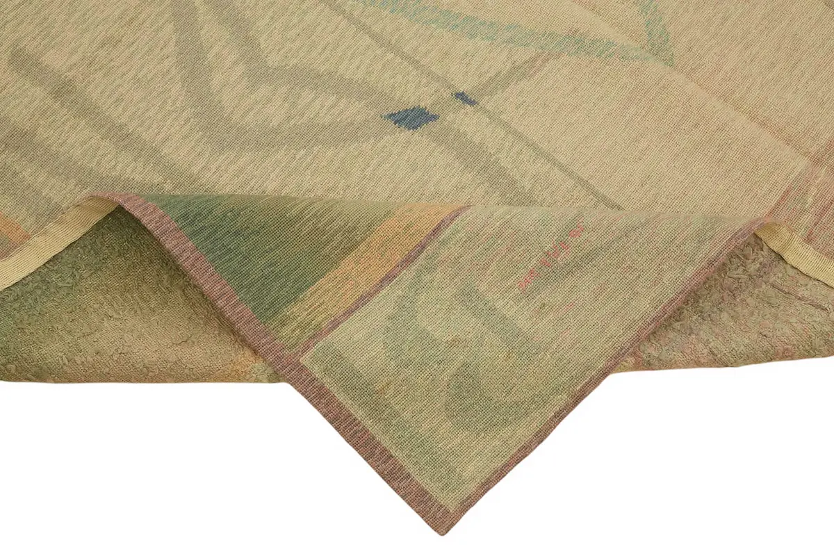 Needlepoint Bej Pamuk Üzerine Yün El Dokuma Halı-180x257 - Görsel 6