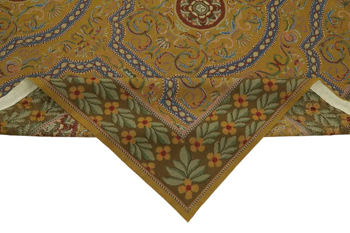 Needlepoint Sarı Pamuk Üzerine Yün El Dokuma Halı-261x331 - Görsel 6