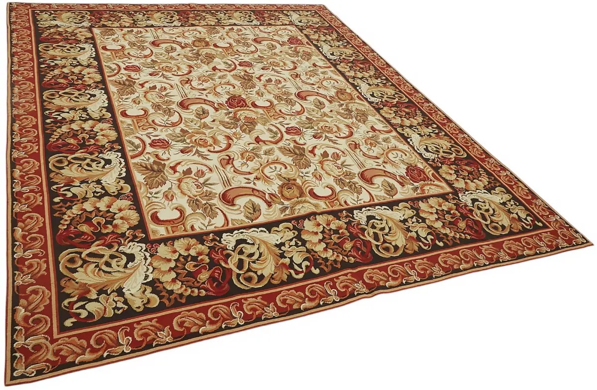 Needlepoint Bej Pamuk Üzerine Yün El Dokuma Halı-239x298 - Görsel 2