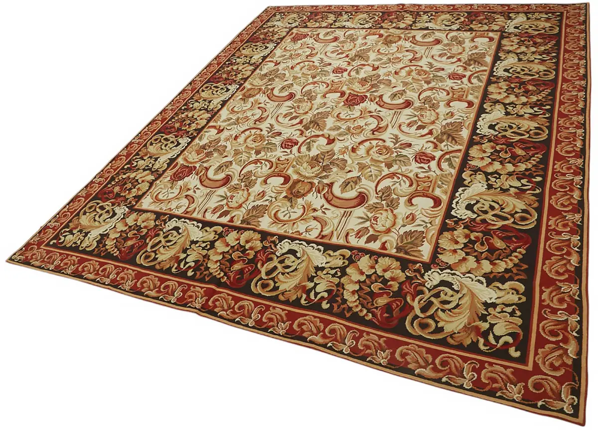 Needlepoint Bej Pamuk Üzerine Yün El Dokuma Halı-239x298 - Görsel 3