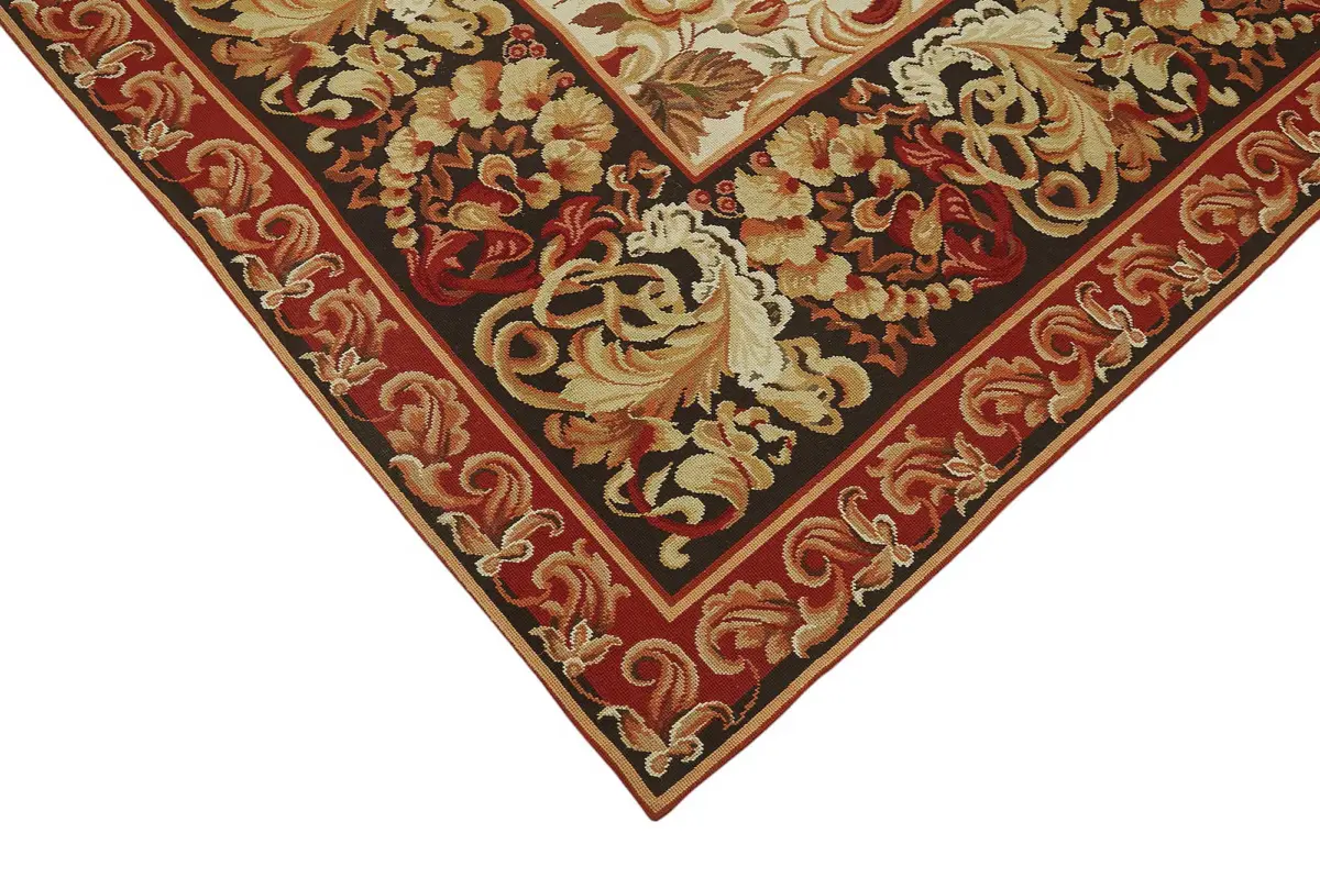 Needlepoint Bej Pamuk Üzerine Yün El Dokuma Halı-239x298 - Görsel 4