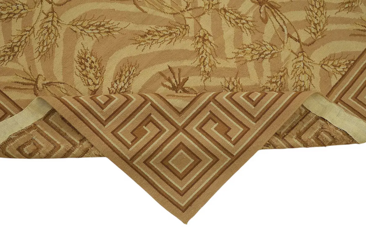 Needlepoint Bej Pamuk Üzerine Yün El Dokuma Halı-244x303 - Görsel 6