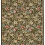 Needlepoint Bej Pamuk Üzerine Yün El Dokuma Halı-186x277