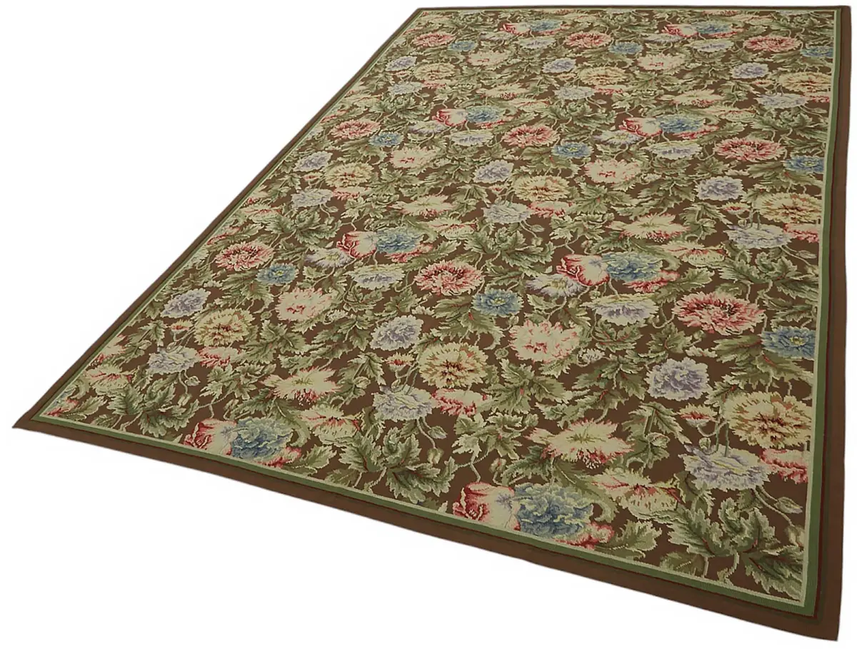 Needlepoint Bej Pamuk Üzerine Yün El Dokuma Halı-186x277 - Görsel 3