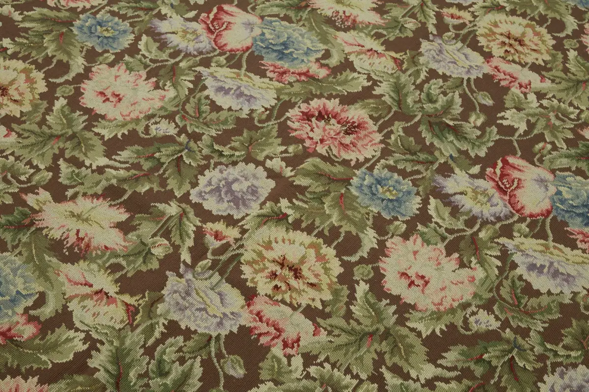 Needlepoint Bej Pamuk Üzerine Yün El Dokuma Halı-186x277 - Görsel 5