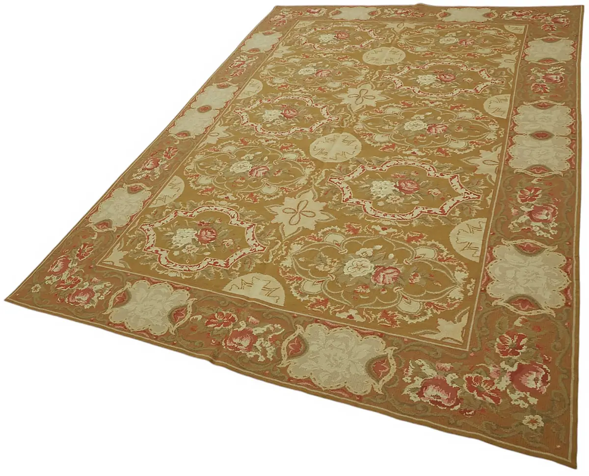 Needlepoint Bej Pamuk Üzerine Yün El Dokuma Halı-181x273 - Görsel 3