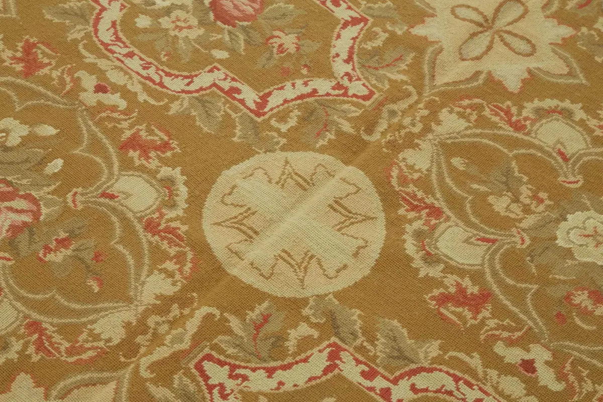 Needlepoint Bej Pamuk Üzerine Yün El Dokuma Halı-181x273 - Görsel 5