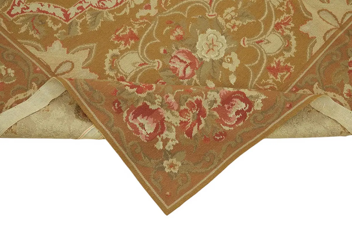 Needlepoint Bej Pamuk Üzerine Yün El Dokuma Halı-181x273 - Görsel 6