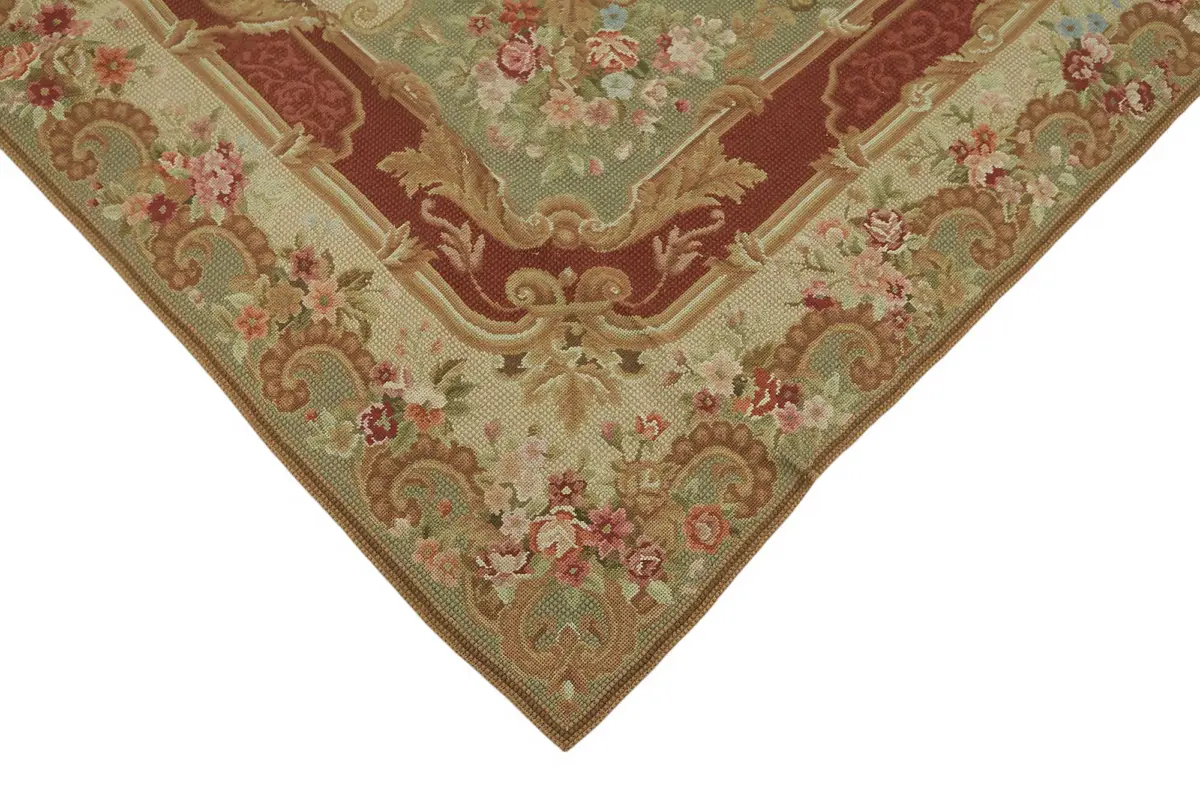 Needlepoint Bej Pamuk Üzerine Yün El Dokuma Halı-180x280 - Görsel 4