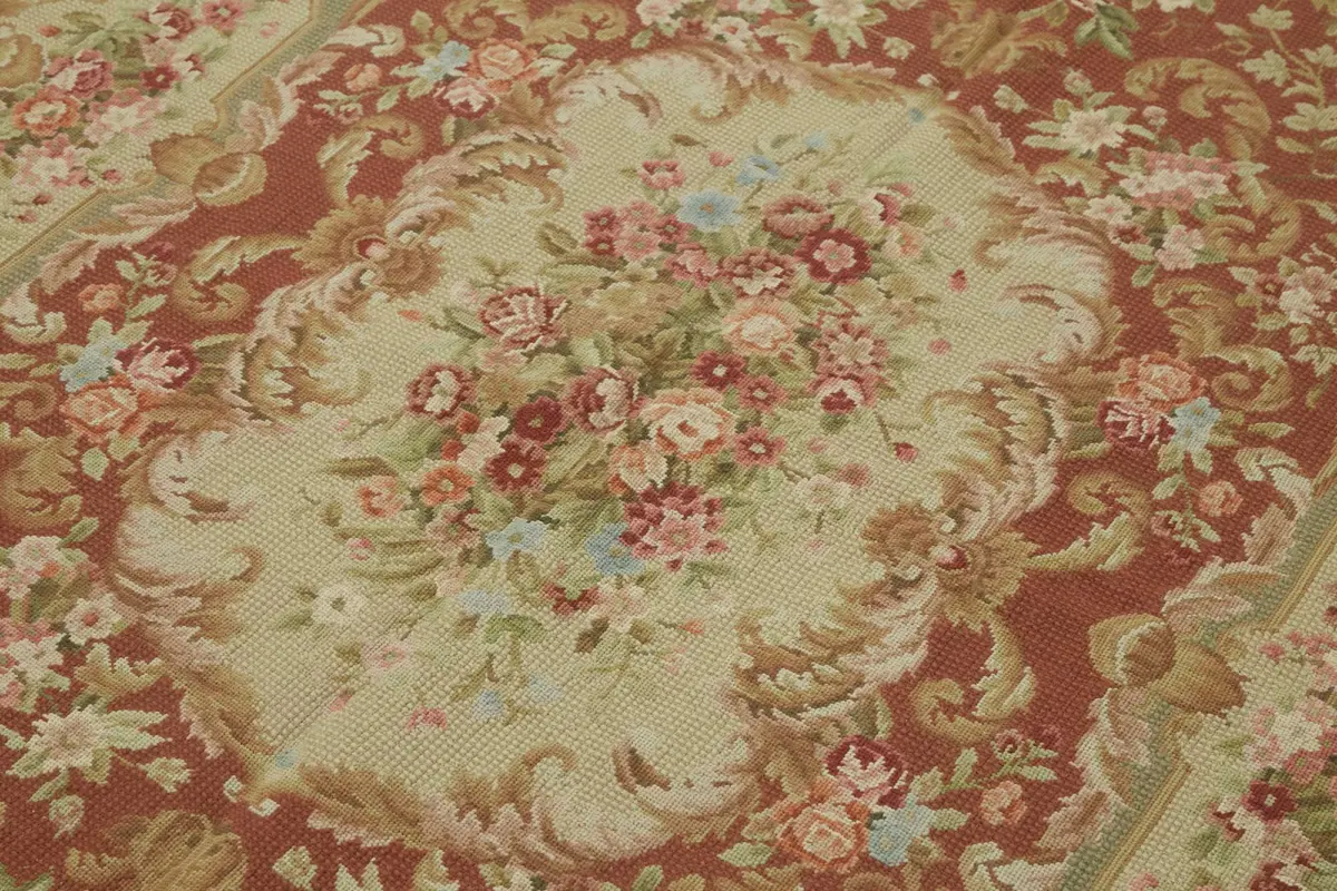 Needlepoint Bej Pamuk Üzerine Yün El Dokuma Halı-180x280 - Görsel 5