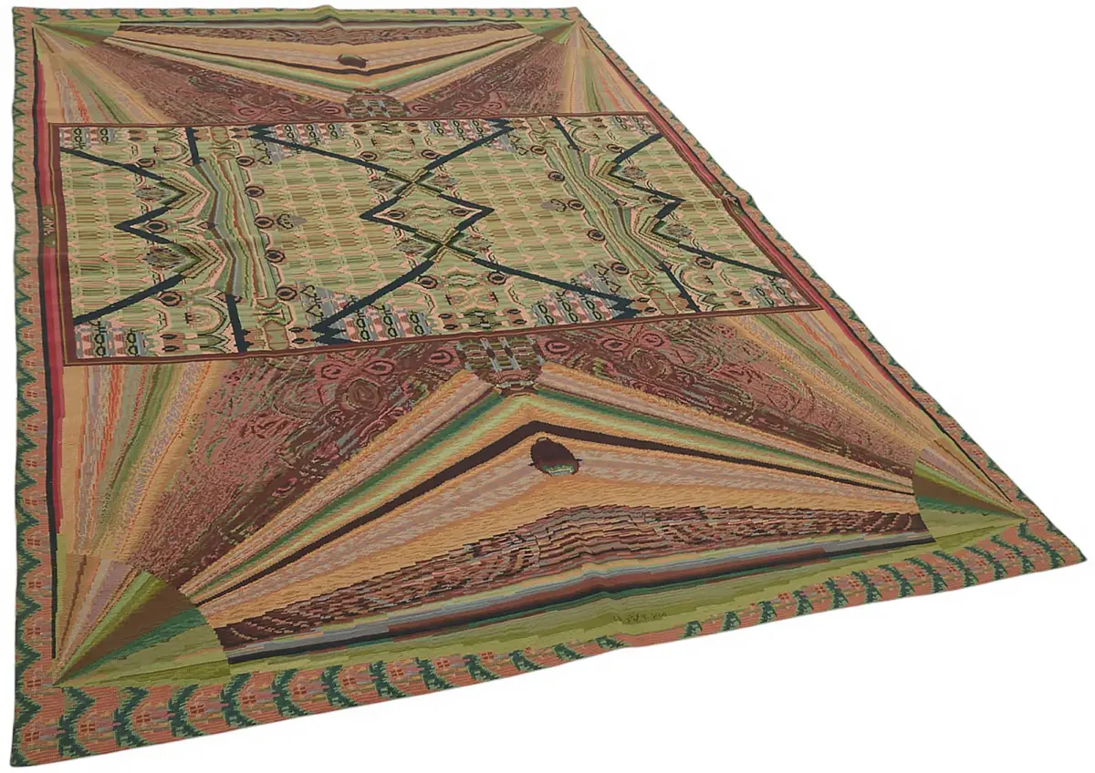 Needlepoint Bej Pamuk Üzerine Yün El Dokuma Halı-181x273 - Görsel 2